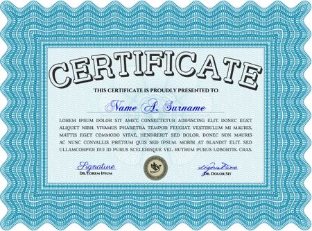 Light blue Diploma template. With background. Excellent design. Border, frame. 