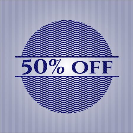 50% Off jean or denim emblem or badge background