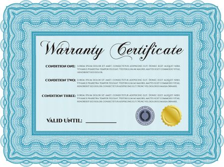 Template Warranty certificate. With quality background. Border, frame. Lovely design.