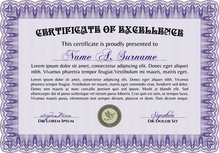 Violet Diploma template or certificate template. Vector pattern that is used in money and certificate. With quality background. Beauty design. 