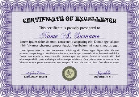 Violet Diploma template or certificate template. Vector pattern that is used in money and certificate. With quality background. Beauty design.