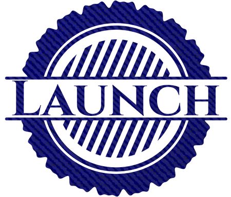 Launch badge with denim background