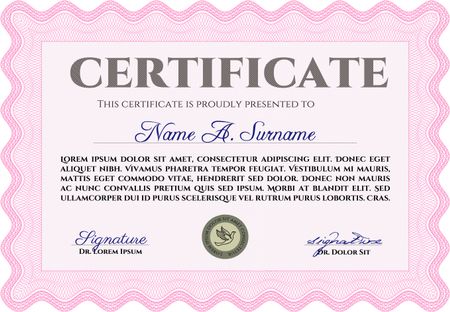 Sample Certificate. Artistry design. With quality background. Vector pattern that is used in money and certificate. Pink color.