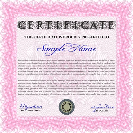 Pink Diploma template or certificate template. With quality background. Artistry design. Vector pattern that is used in money and certificate. 