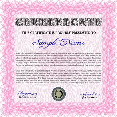 Pink Diploma template or certificate template. With quality background. Artistry design. Vector pattern that is used in money and certificate.