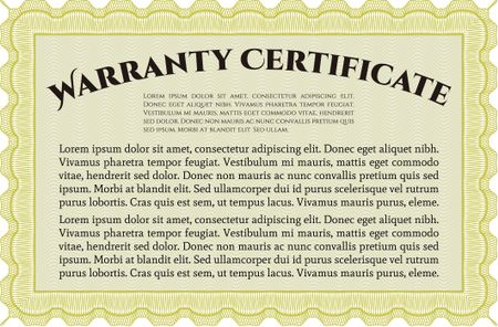 Sample Warranty certificate. Artistry design. With complex linear background. Vector illustration. 