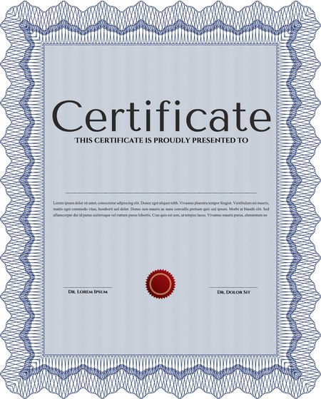 Blue Diploma template or certificate template. With quality background. Artistry design. Vector pattern that is used in money and certificate. 
