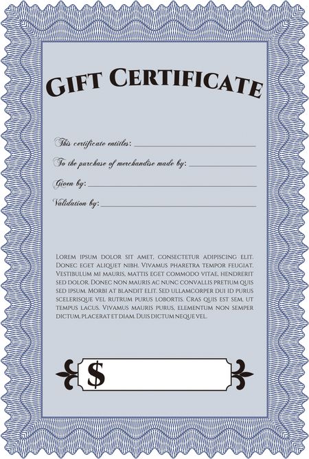 Gift certificate template. Border, frame. Superior design. With quality background.