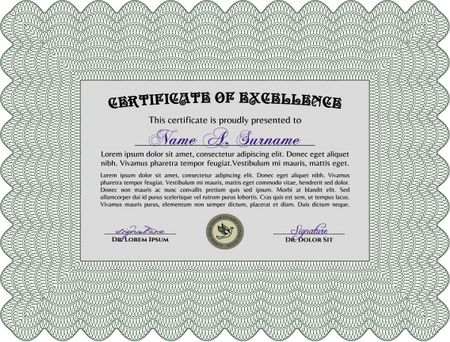 Diploma. Good design. With background. Border, frame. Green color.