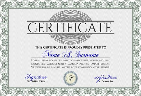 Diploma. Good design. With background. Border, frame. Green color.