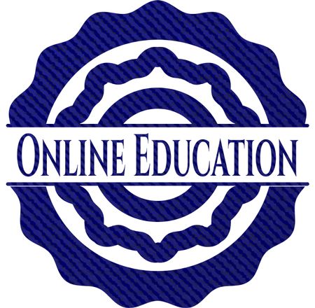 Online Education emblem with jean texture