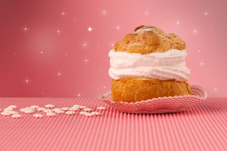 Close up of a delicious colorful baked sugar cake with star background 