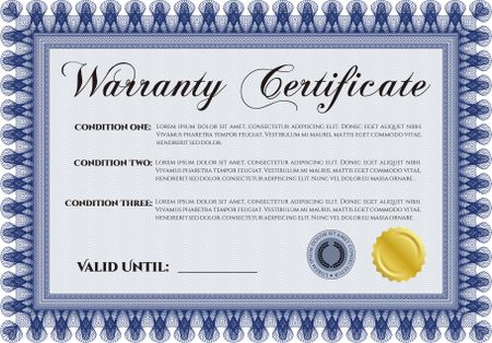 Warranty template or warranty certificate. 