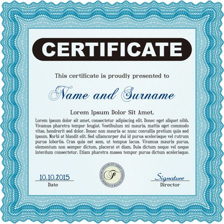 Light blue Certificate template. Customizable, Easy to edit and change colors. Easy to print. Nice design. 
