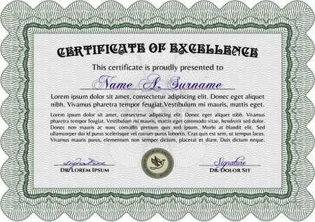 Green Certificate. Printer friendly. Detailed. Complex design.