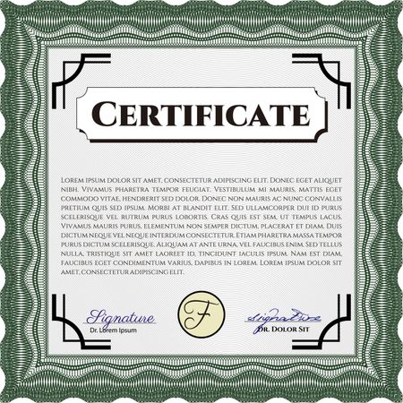 Green Certificate. Printer friendly. Detailed. Complex design. 