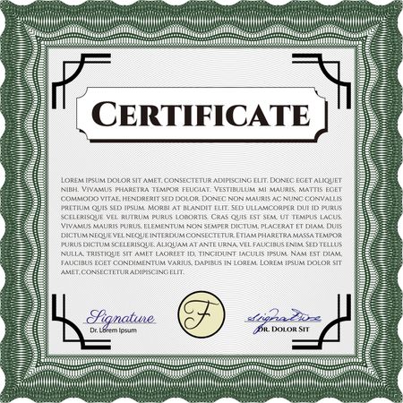 Green Certificate. Printer friendly. Detailed. Complex design.