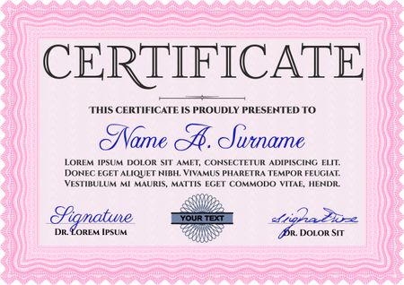 Certificate template or diploma template. Vector pattern that is used in currency and diplomas.Complex background. Superior design. Pink color.