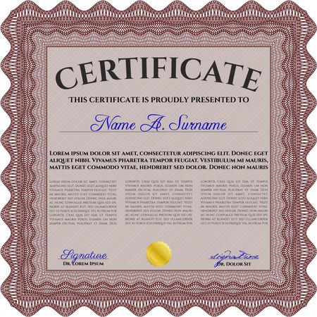 Certificate. Printer friendly. Complex design. Detailed. Red color.
