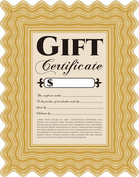 Vector Gift Certificate template. Excellent complex design. Vector illustration. With complex linear background. 