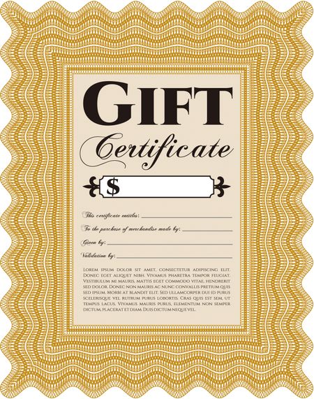 Vector Gift Certificate template. Excellent complex design. Vector illustration. With complex linear background.