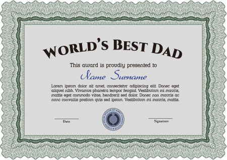 World's Best Dad Award. Detailed. Complex design. Printer friendly.