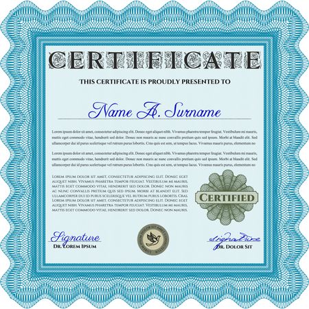 Certificate or diploma template. Cordial design. Easy to print. Customizable, Easy to edit and change colors. Light blue color.