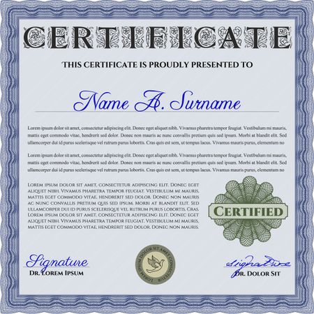 Sample Certificate. Artistry design. Vector pattern that is used in money and certificate. With quality background. Blue color.
