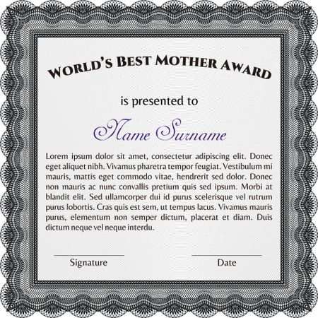 Best Mom Award. With quality background. Lovely design. Border, frame. 