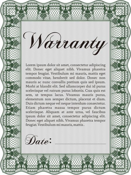 Warranty template. Good design. Customizable, Easy to edit and change colors. With complex background. 