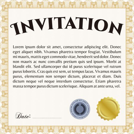 Retro vintage invitation. With great quality guilloche pattern. Sophisticated design.