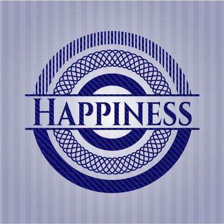 Happiness emblem with denim high quality background