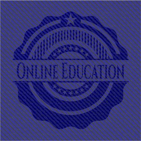 Online Education emblem with denim high quality background