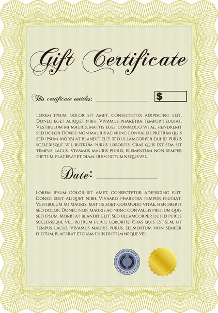 Gift certificate. Detailed. Nice design. Easy to print.