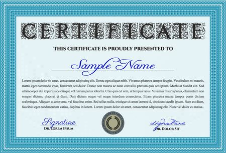 Light blue Certificate. Detailed. Complex design. Printer friendly. 