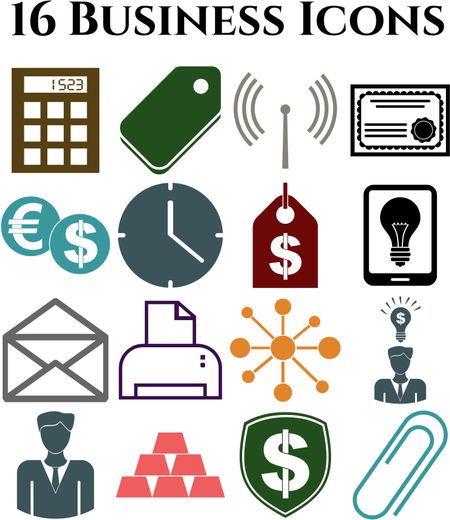 business icon set. 16 icons total. Set of web Icons.