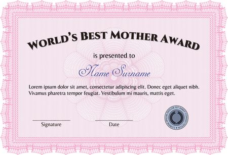 World's Best Mom Award. Detailed. Complex design. Printer friendly.