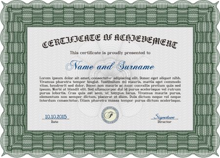 Diploma. Good design. With background. Border, frame. Green color.