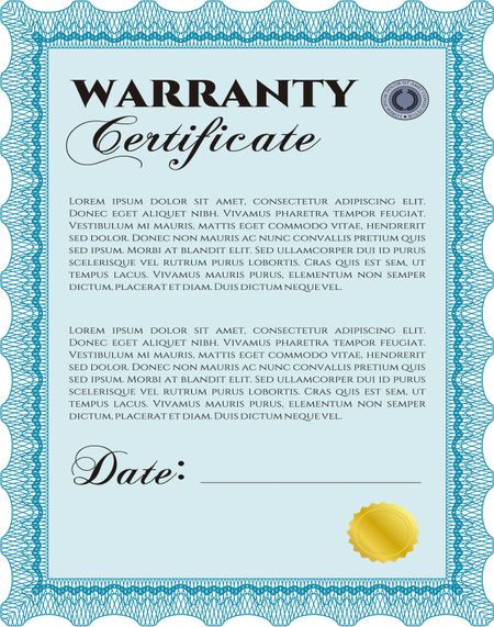 Sample Warranty template. With guilloche pattern. Retro design. 