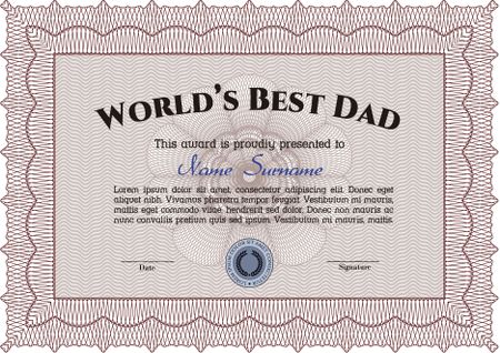 Best Father Award. Beauty design. Border, frame. With linear background. 