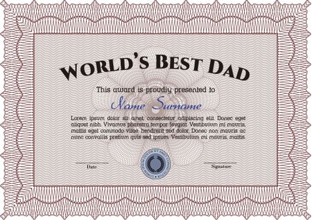 Best Father Award. Beauty design. Border, frame. With linear background.