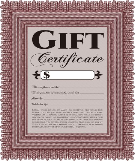 Vector Gift Certificate. Customizable, Easy to edit and change colors. With complex background. Excellent design.