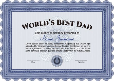 Best Dad Award Template. With guilloche pattern and background. Vector illustration. Excellent complex design. 