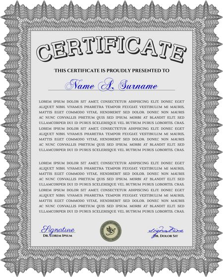 Grey Diploma template or certificate template. Vector pattern that is used in money and certificate. With quality background. Artistry design. 