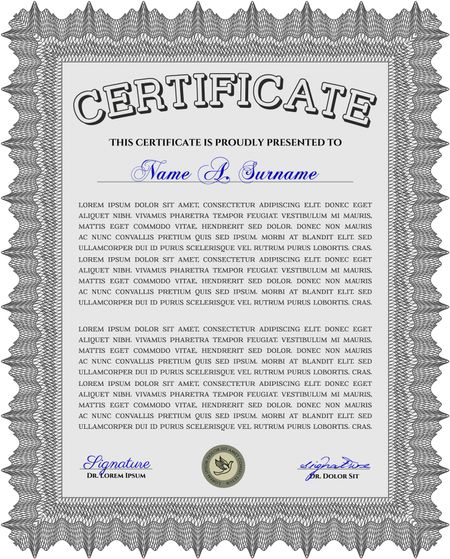 Grey Diploma template or certificate template. Vector pattern that is used in money and certificate. With quality background. Artistry design.