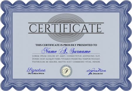 Blue Diploma template or certificate template. Vector pattern that is used in money and certificate. With quality background. Artistry design.