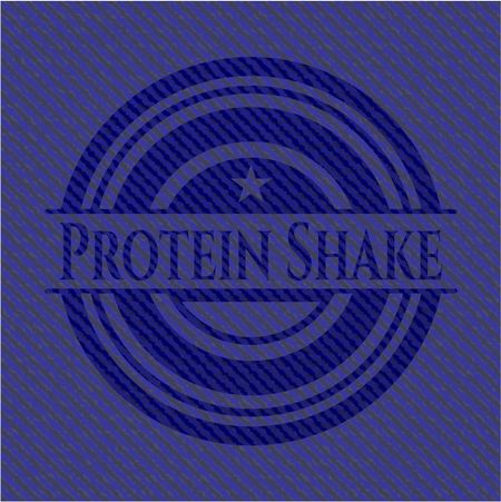Protein Shake badge with denim background