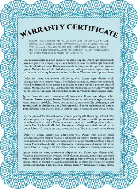 Sample Warranty certificate. Vector illustration. With complex linear background. Artistry design. 