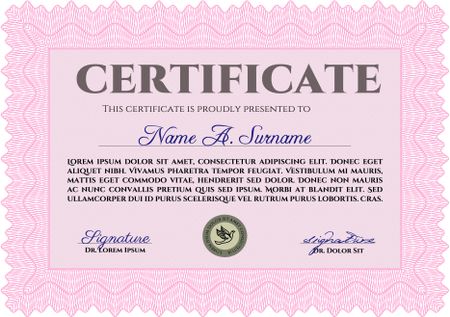 Pink Certificate template. Easy to print. Customizable, Easy to edit and change colors. Cordial design.