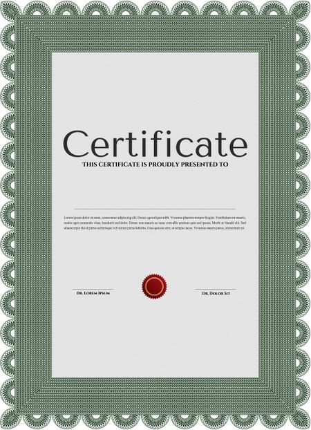 Diploma template or certificate template. Artistry design. With quality background. Vector pattern that is used in money and certificate. Green color.
